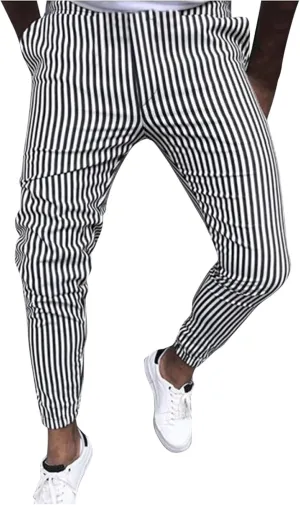 QWENTMTNTY Mens Striped Slim Fit Dress Pants Stretch Wrinkle Free Chino Pants Business Casual Straight Leg Tapered Pants Black