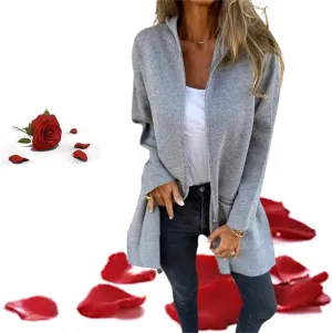 Round Neck Zipper Long Sleeve Casual Jacket,Womens Zip Up Hoodies Autumn Winter Tunic Trench Coat with Zip Pockets