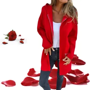 Round Neck Zipper Long Sleeve Casual Jacket,Womens Zip Up Hoodies Autumn Winter Tunic Trench Coat with Zip Pockets