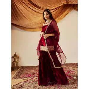 Roze Jahanara Maroon Sharara (Set of 3)