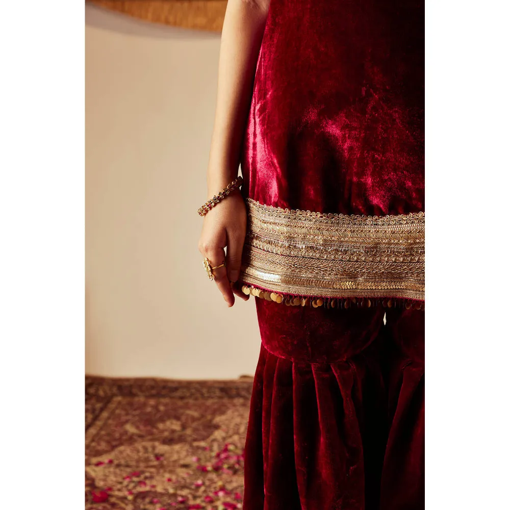 Roze Jahanara Maroon Sharara (Set of 3)
