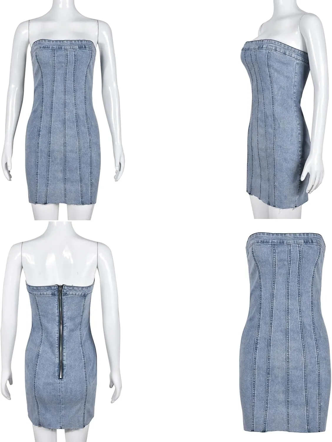 Sexy Denim Strapless Dresses for Women Y2K Jeans Corset Backless Tube Bodycon Mini Dress Clubwear