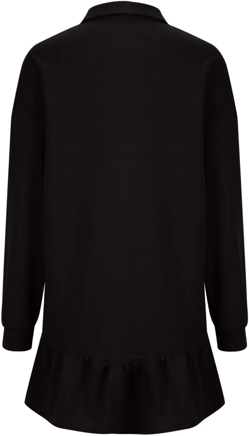 Shirt Dresses for Women 2024 Trendy Long Sleeve Patchwork Sweatshirt Dress Cute V Neck Ruffle Button Up Mini Dresses
