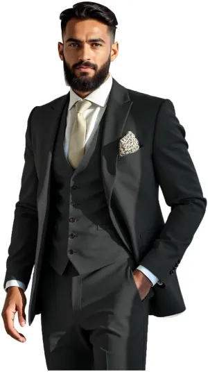 Slim Fit Suits 3 Piece Suit for Men Wedding Suit Sets Two Button Peak Lapel Blazer Single Breasted Vest Pant
