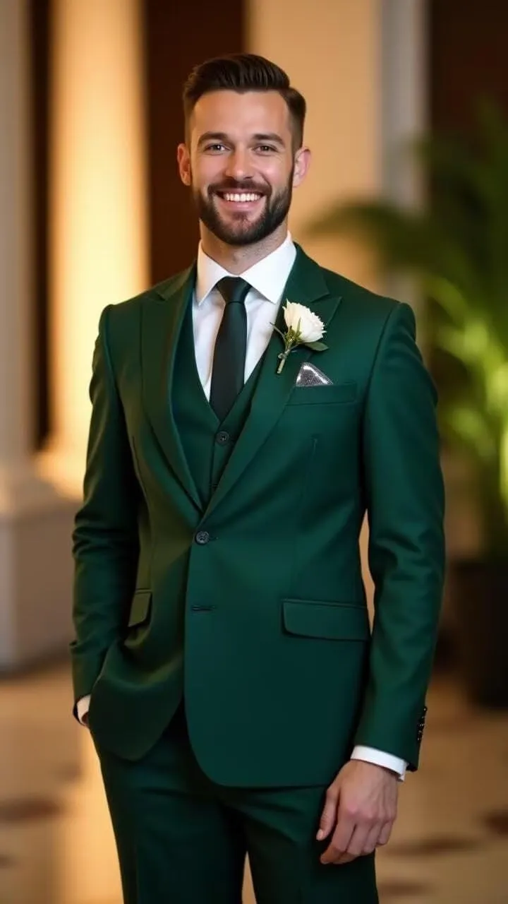 Slim Fit Suits 3 Piece Suit for Men Wedding Suit Sets Two Button Peak Lapel Blazer Single Breasted Vest Pant