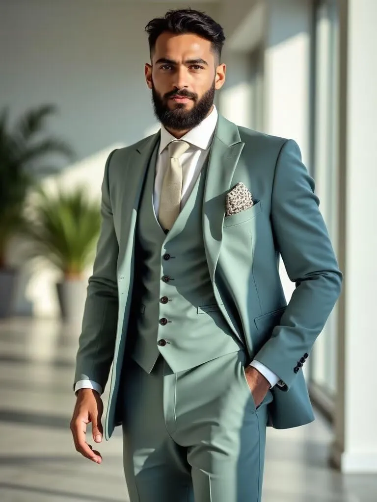 Slim Fit Suits 3 Piece Suit for Men Wedding Suit Sets Two Button Peak Lapel Blazer Single Breasted Vest Pant