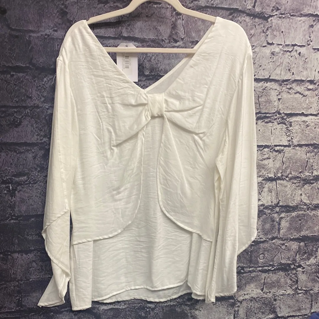 Solid V-Neck Bowknot 3/4 Open Sleeve Shirt MT1104
