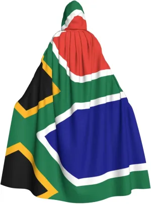 South African Flag Print Hooded Cloak Wizard Cape Halloween Witch Costume For Men Women Cosplay Party Capes