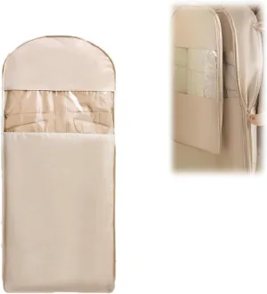 Space Saving Hanging Garment Bag Organizer, Storage Bag with Self Compression Zipper, Dust Cover Clothes Bags for Winter Coat Closet Storage (Beige, 35.43"L x 22.83"W x 5.9"H)