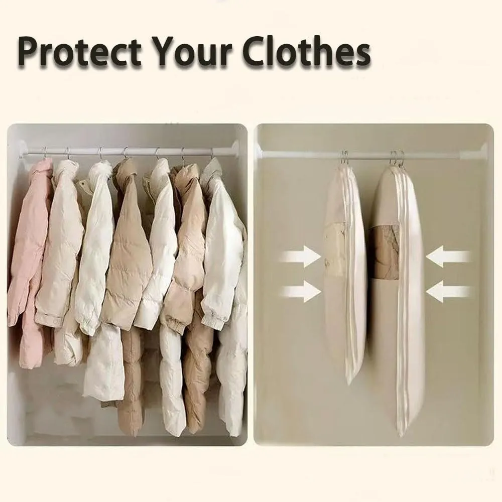 Space Saving Hanging Garment Bag with Self Compression Zipper, 2025 New Otherwisie Space Saver Hanging Garment Bags for Closet Storage Dust Cover Clothes Bags for Down Coat (1*Pink-M)