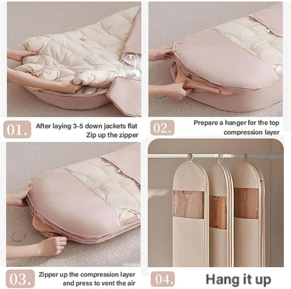 Space Saving Hanging Garment Bag with Self Compression Zipper, 2025 New Otherwisie Space Saver Hanging Garment Bags for Closet Storage Dust Cover Clothes Bags for Down Coat (1*Pink-M)