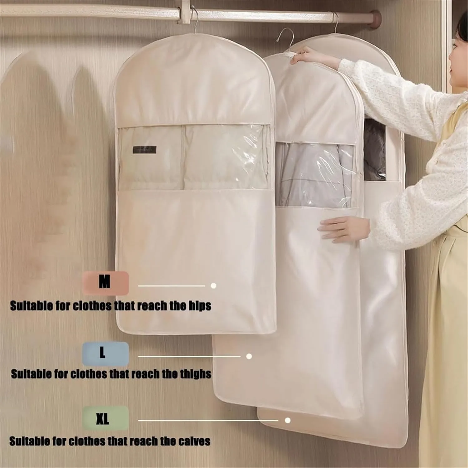 Space Saving Hanging Garment Bag with Self Compression Zipper, Coat Storage Bag Hanging, Down Coat Compression Dust Cover Closet Organizers for Dress, Fur, Shirt,Blue