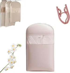 Space Saving Hanging Garment Bag with Self Compression Zipper, Dust Cover Clothes Bags for Down Coat & Closet Storage (Pink,L)