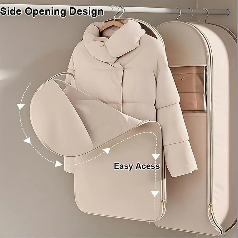 Space Saving Hanging Garment Bag with Self Compression Zipper, Dust Cover Clothes Bags for Down Coat & Closet Storage (Pink,M)