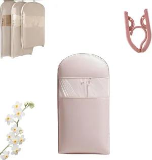 Space Saving Hanging Garment Bag with Self Compression Zipper, Dust Cover Clothes Bags for Down Coat & Closet Storage (Pink,M)