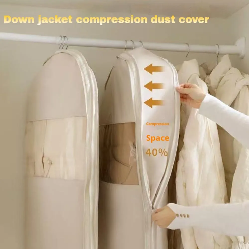 Space Saving Hanging Garment Bag with Self Compression Zipper, Dust Cover Clothes Bags for Down Coat & Closet Storage (Pink,XL)