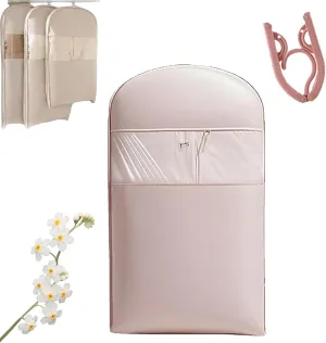 Space Saving Hanging Garment Bag with Self Compression Zipper, Dust Cover Clothes Bags for Down Coat & Closet Storage (Pink,XL)