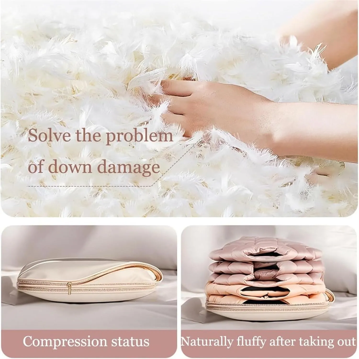 Space Saving Hanging Garment Bag with Self Compression Zipper, Dust Cover Clothes Bags for Down Coat, hanging luggage garment bag (Beige,XL)