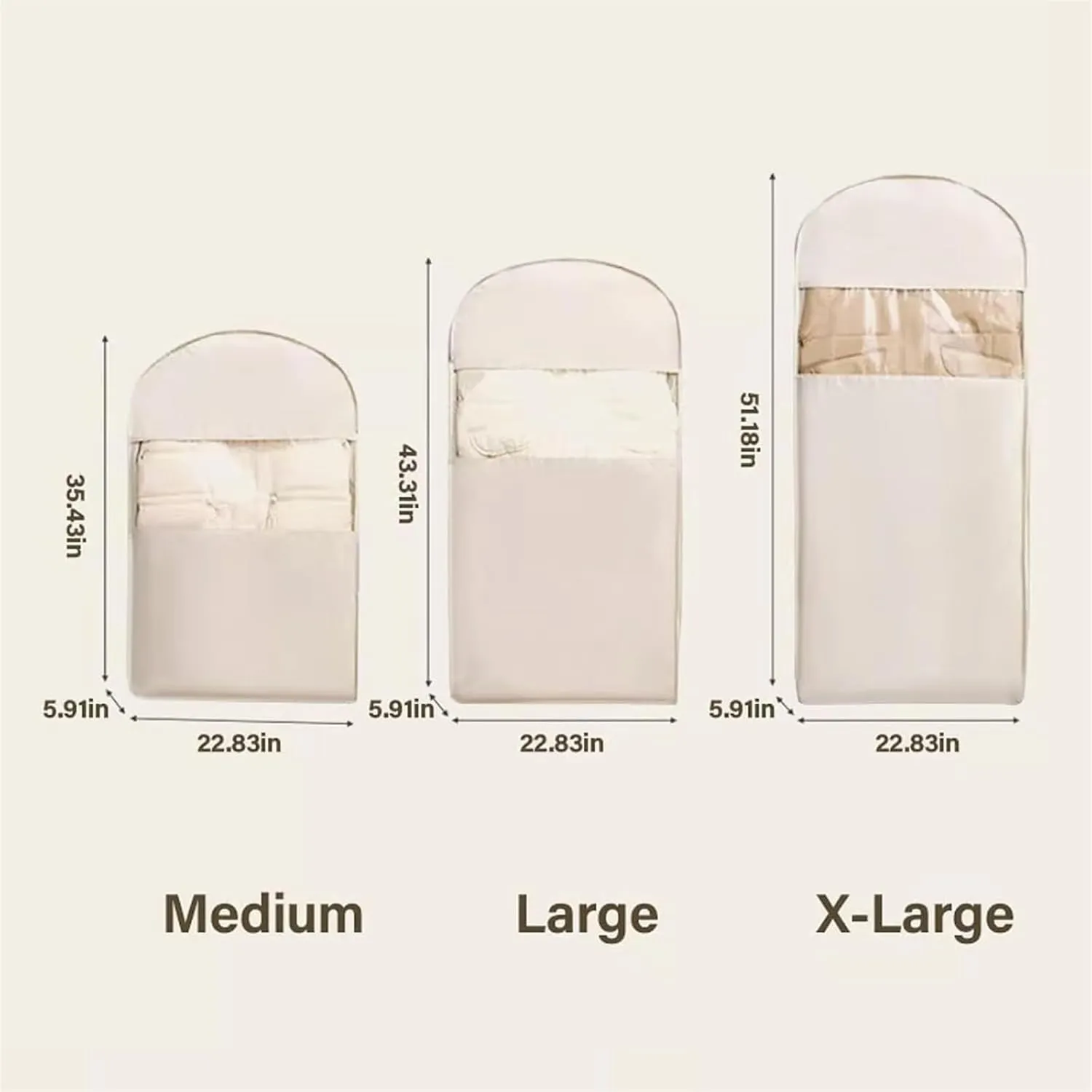 Space Saving Hanging Garment Bag with Self Compression Zipper, Dust Cover Clothes Bags for Down Coat, hanging luggage garment bag (Beige,XL)