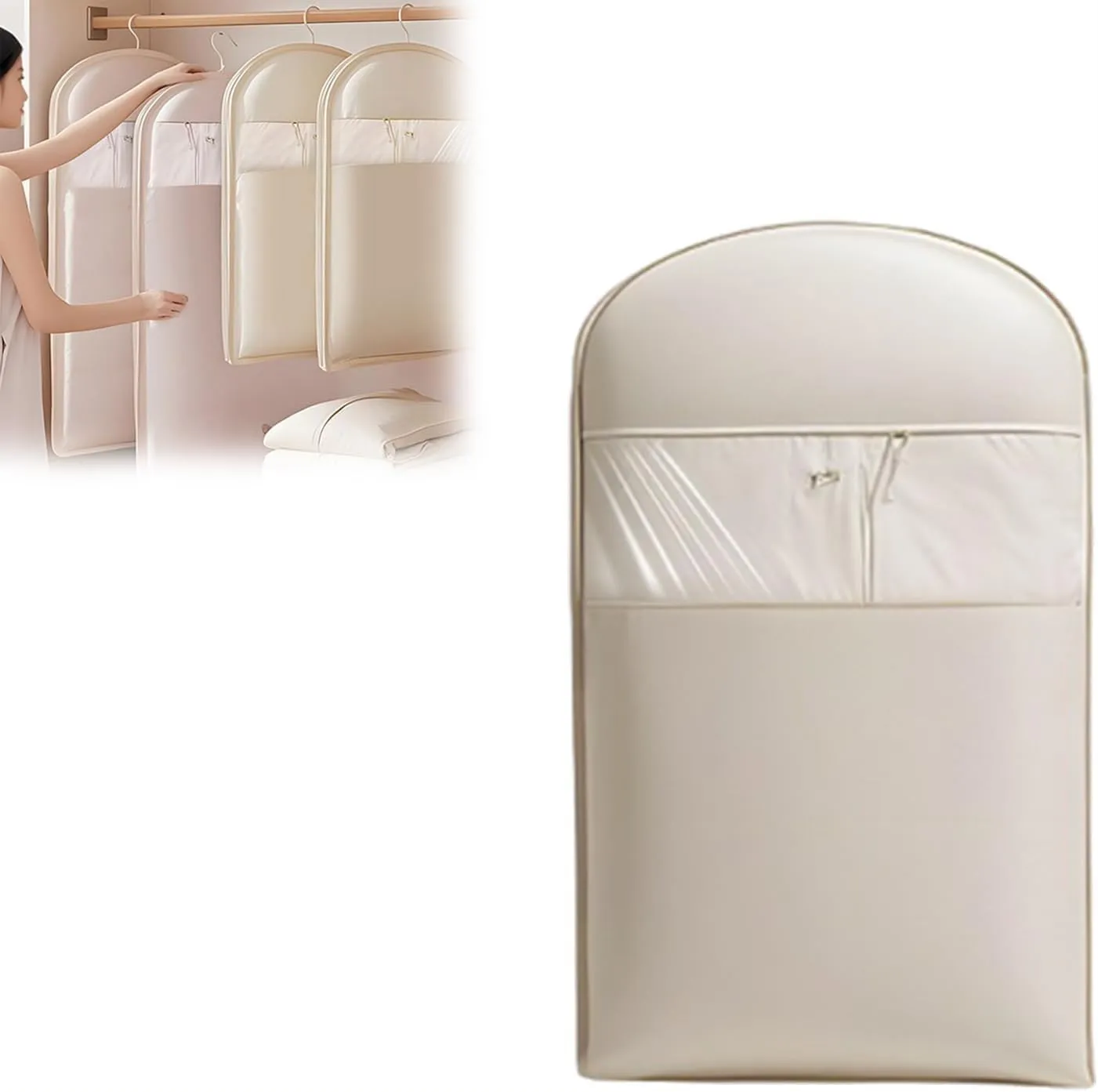 Space Saving Hanging Garment Bag with Self Compression Zipper, Dust Cover Clothes Bags for Down Coat, Winter Coat Organizers for Closet Storage
