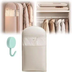 Space Saving Hanging Garment Bag with Self Compression Zipper, Otherwisie Space Saver Hanging Garment Bags, Dust Cover Clothes Bags Travel Organizer for down Coat Suit (beige, XL)