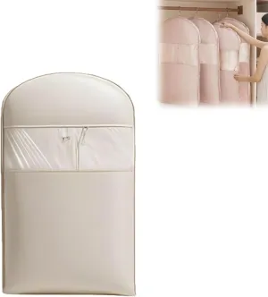 Space Saving Hanging Garment Bag with Self Compression Zipper, Space Saver Closet Organizers, Dust Cover Clothes Bags for Down Coat for Closet Storage (Beige, M)