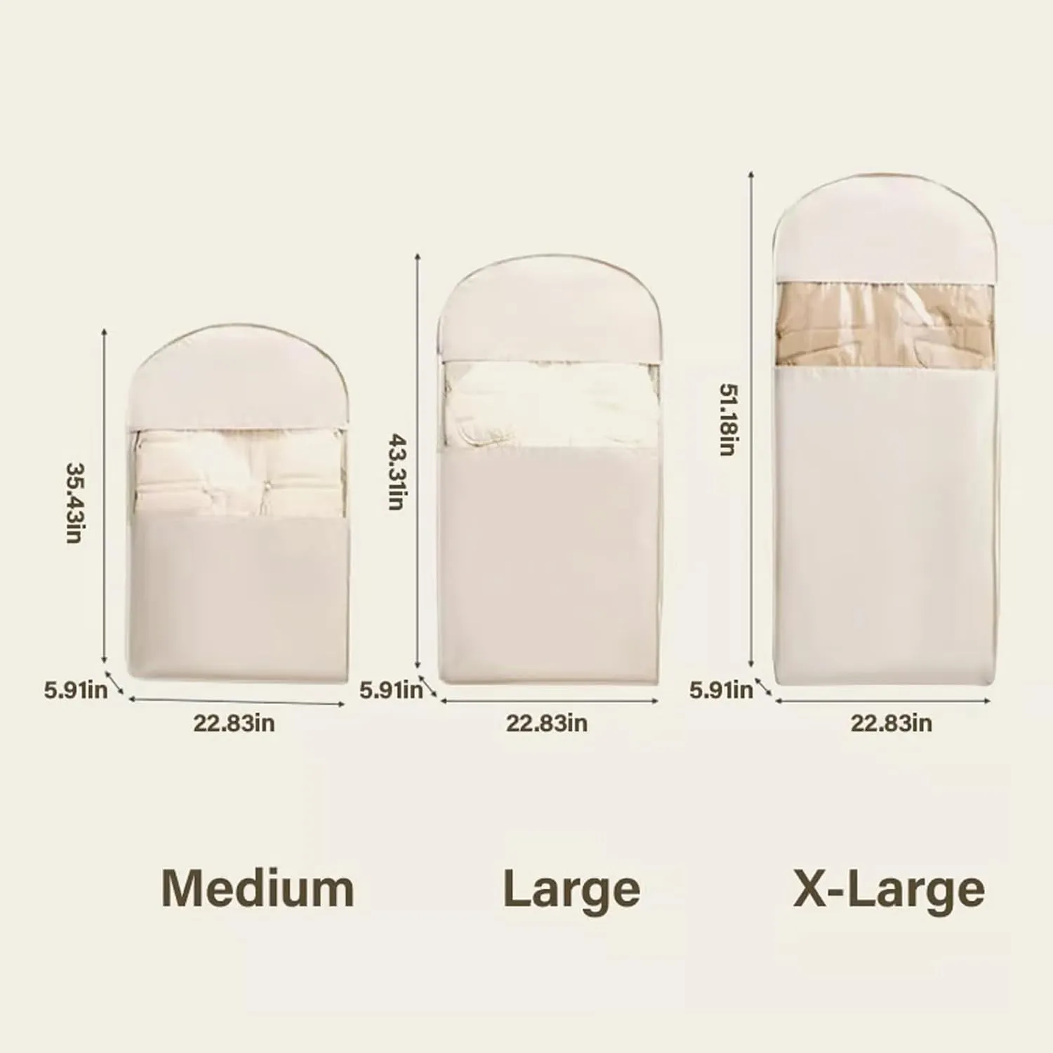 Space Saving Hanging Garment Bag with Self Compression Zipper, Space Saver Closet Organizers, Dust Cover Clothes Bags for Down Coat for Closet Storage (Beige, M)