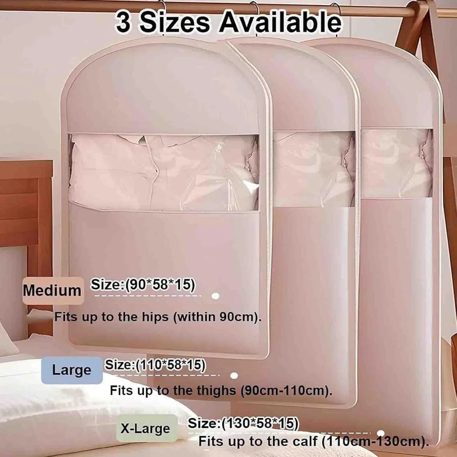 Space Saving Hanging Garment Bag with Self Compression Zipper, Space Saver Closet Organizers, Dust Cover Clothes Bags for Down Coat (Pink, X-Large)