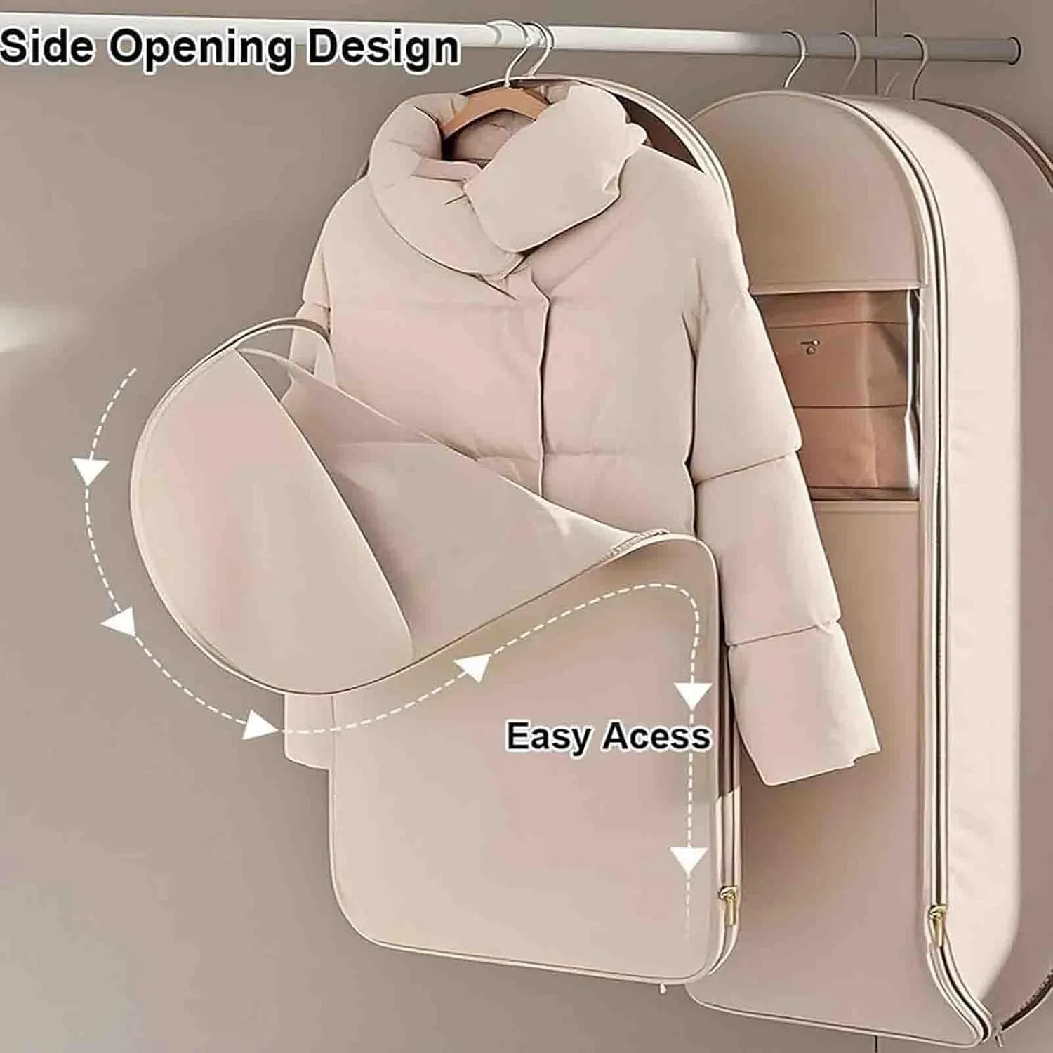 Space Saving Hanging Garment Bag with Self Compression Zipper, Space Saver Closet Organizers, Dust Cover Clothes Bags for Down Coat (Pink, X-Large)