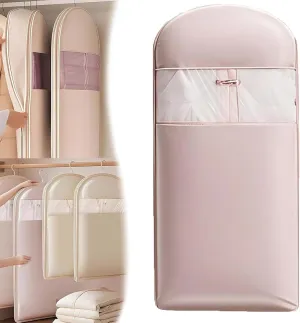 Space Saving Hanging Garment Bag with Self Compression Zipper, Space Saver Closet Organizers, Dust Cover Clothes Bags for Down Coat (Pink, X-Large)