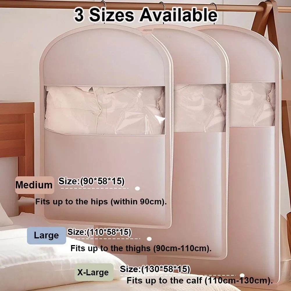Space Saving Hanging Garment Bag with Self Compression Zipper, Space Saver Coat Storage Bag, Dust Cover Clothes Bags for Down Coat (Beige,XL)