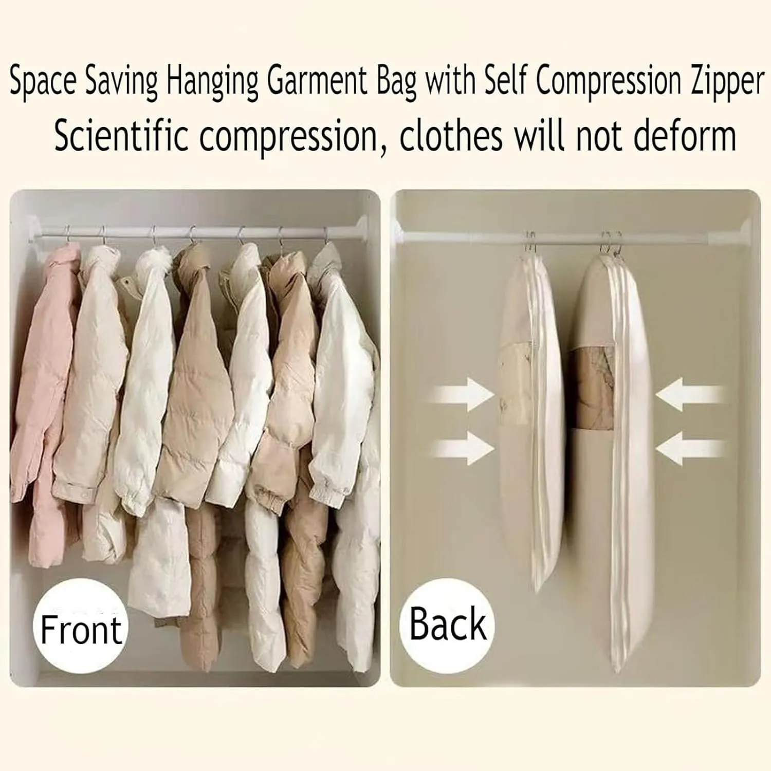 Space Saving Hanging Garment Bag With Self Compression Zipper, Space Saver Hanging Garment Bags For Closet Storage,Dust Cover Clothes Bags Travel Organizer For Down Coat Suit (Pink, XL)