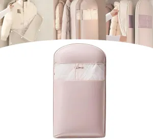 Space Saving Hanging Garment Bag with Self Compression Zipper,Winter Coat Storage,Dust Cover Clothes Bags for Down Coat (Pink, M)