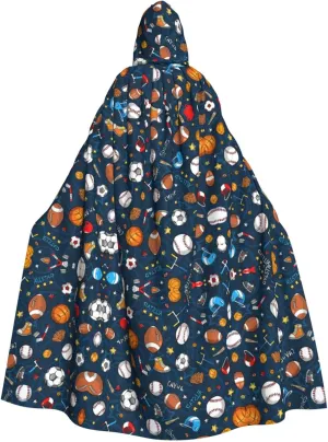 Sports Baseball Game Print Hooded Cloak Wizard Cape Halloween Witch Costume For Men Women Cosplay Party Capes