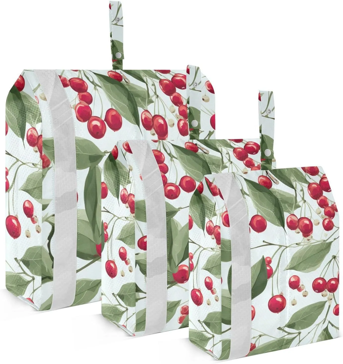 SPRIPORT Red Berry Green Leaves 3 Set Compression Packing Cubes for Travel Lightweight Luggage Organizer Bags for Carry on Suitcase Travel Cubes for Man Woman Vacation Clothes