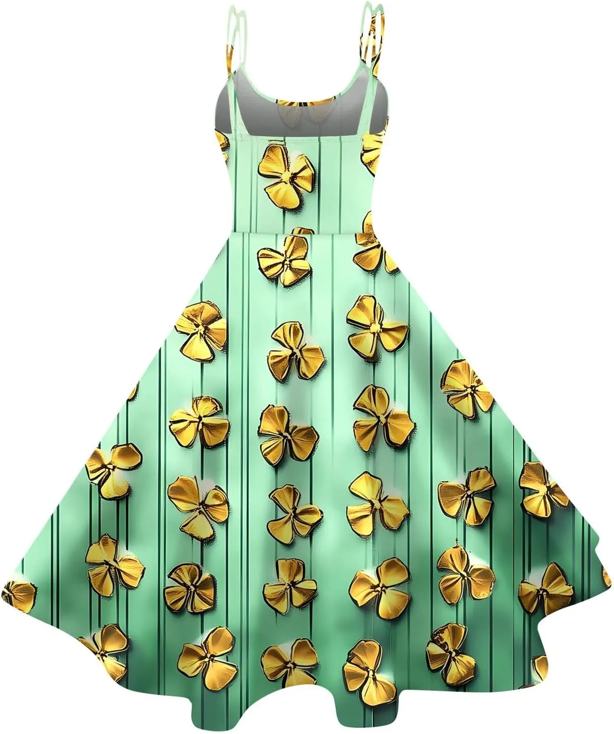 St Patricks Day Dresses for Women Casual Off Shoulder Vintage Sleeveless Midi A-Line Swing Shamrock Print Dresses