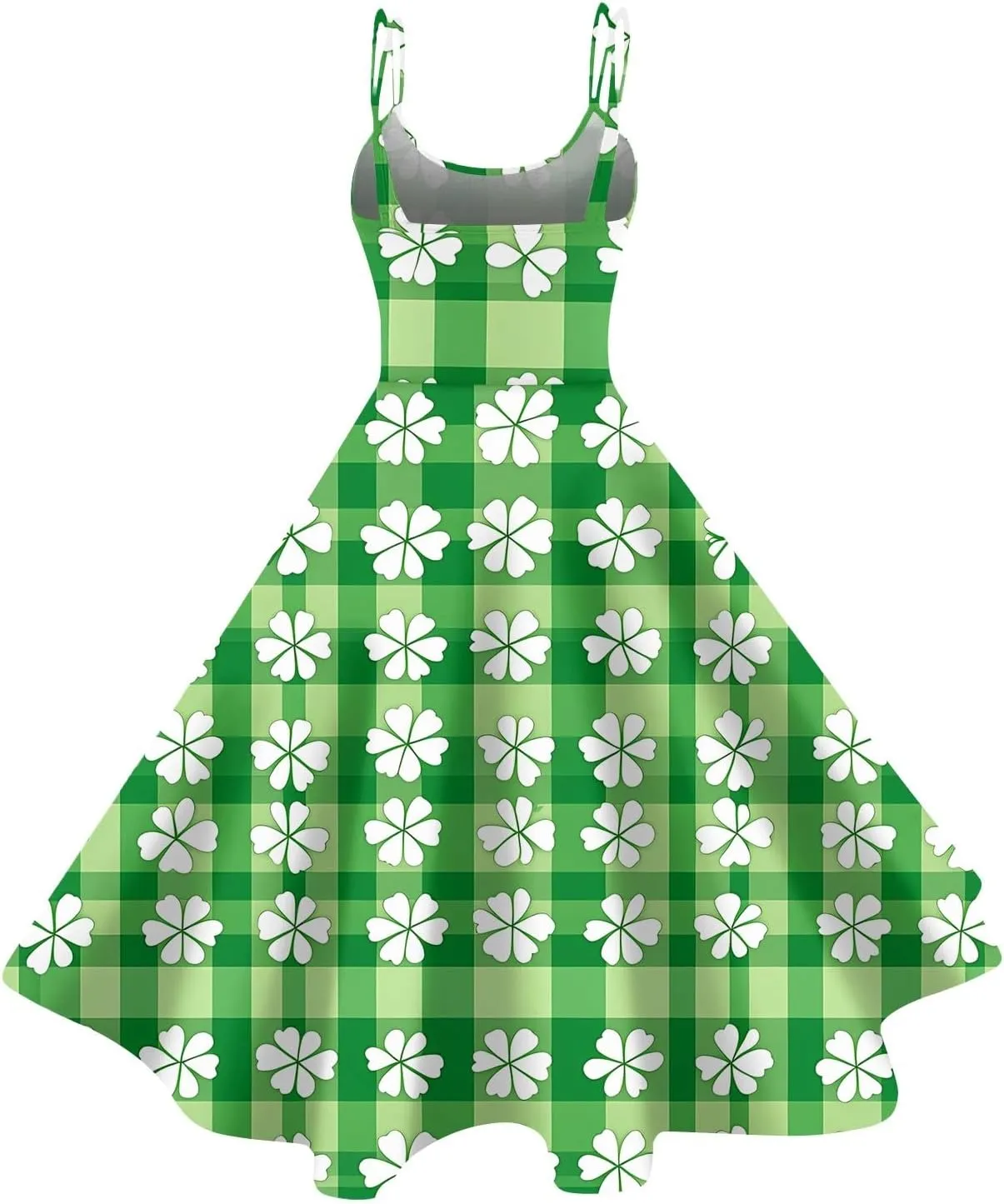 St Patricks Day Dresses for Women Casual Off Shoulder Vintage Sleeveless Midi A-Line Swing Shamrock Print Dresses