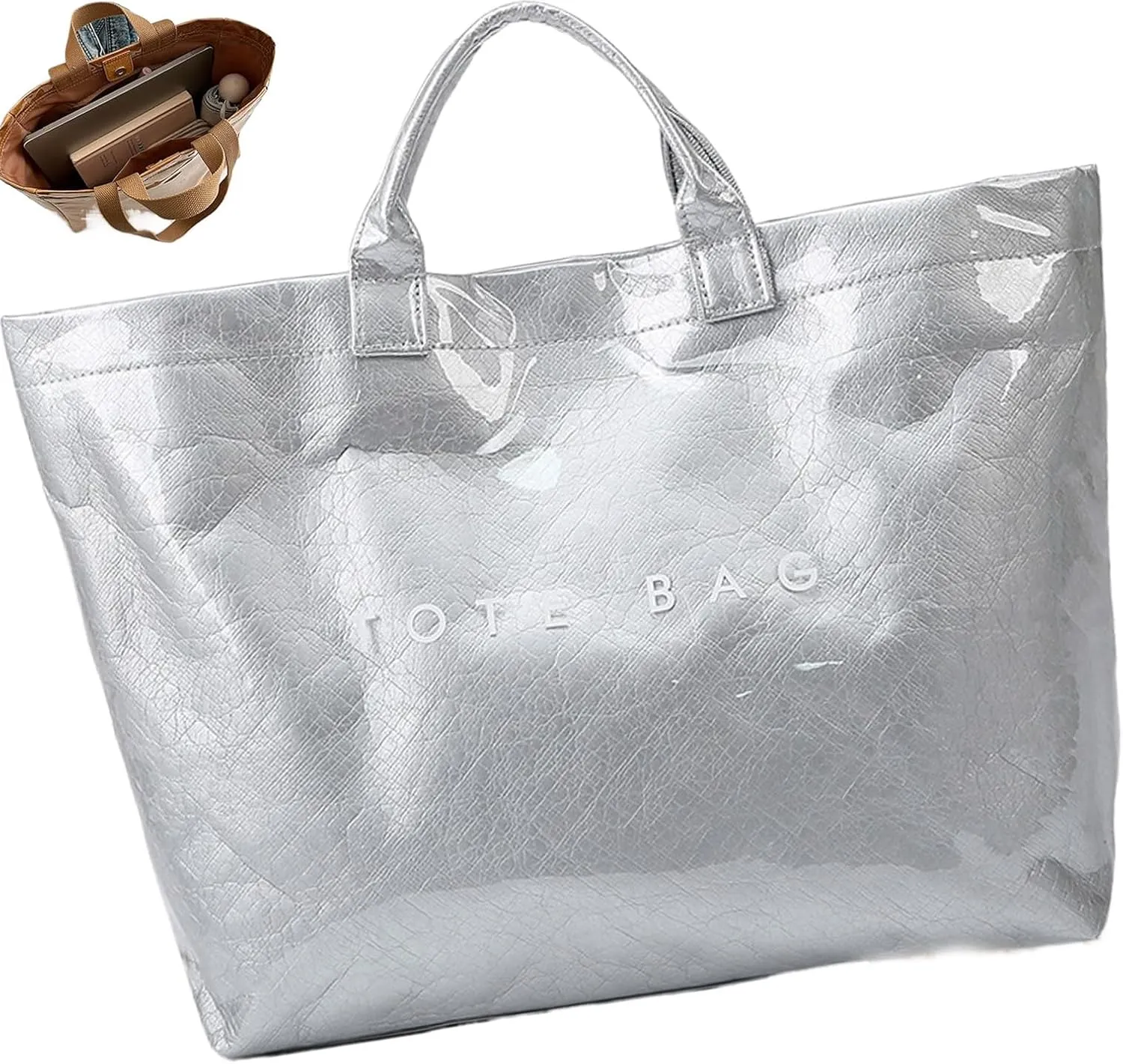 Stellaya Tote Bag, Women's PVC Kraft Paper Tote Bag, Stellaya Womens Letters Print Tote Bags