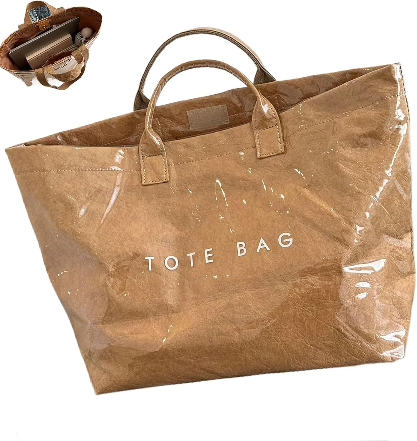 Stellaya Tote Bag, Women's PVC Kraft Paper Tote Bag, Stellaya Womens Letters Print Tote Bags