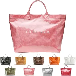 Stellaya Womens Letters Print Tote Bag, PVC Large Kraft Paper Tote Bag, Clear Plastic Handbag for Women