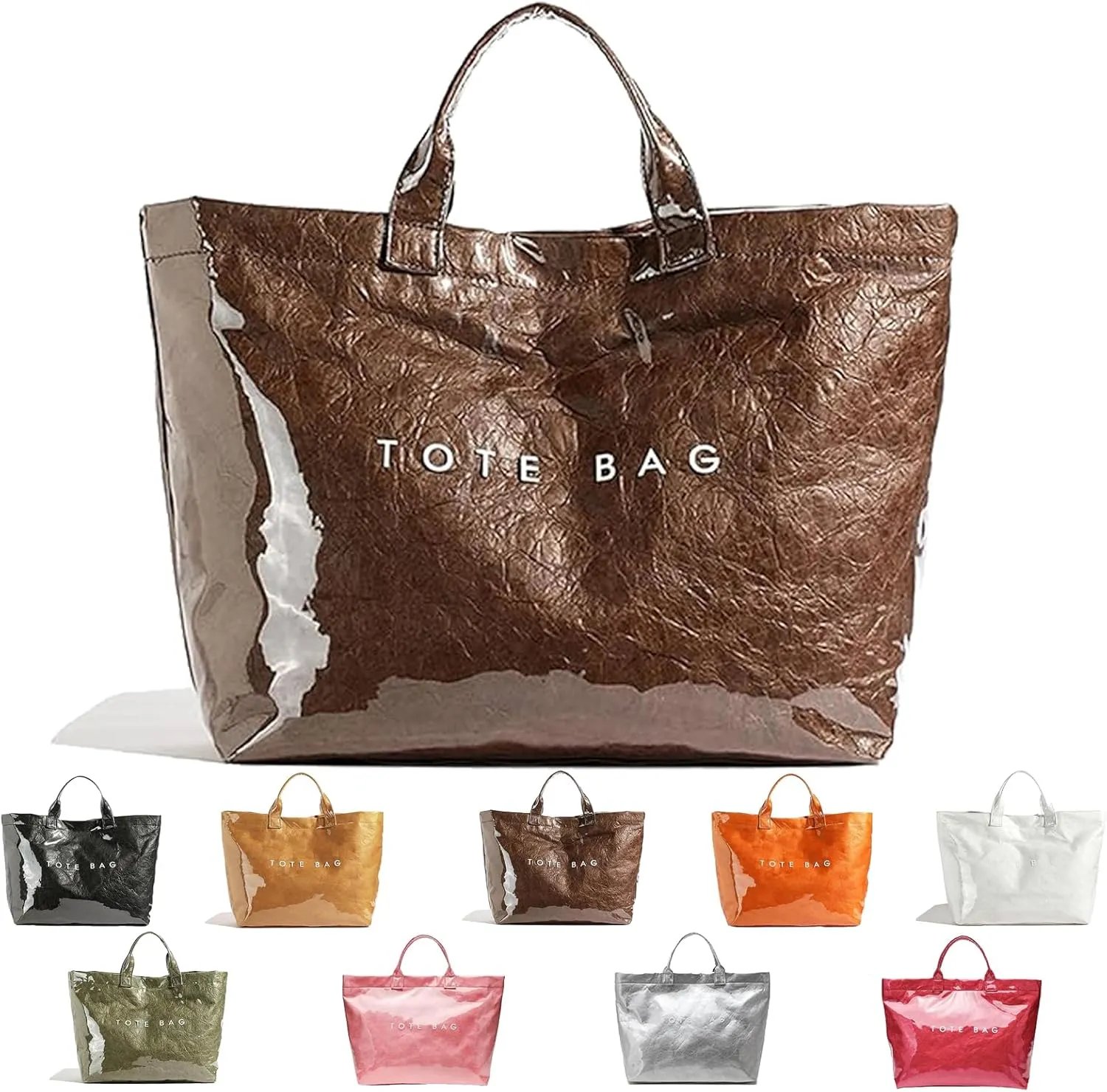 Stellaya Womens Letters Print Tote Bag, PVC Large Kraft Paper Tote Bag, Clear Plastic Handbag for Women
