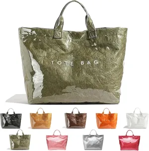 Stellaya Womens Letters Print Tote Bag, PVC Large Kraft Paper Tote Bag, Clear Plastic Handbag for Women