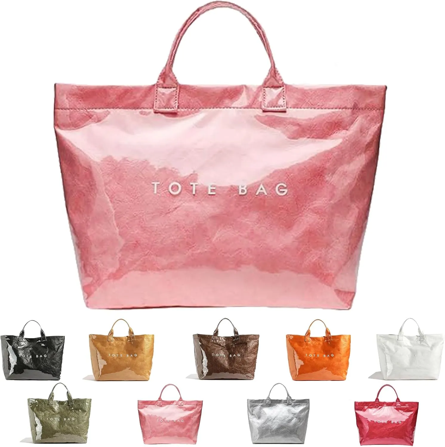 Stellaya Womens Letters Print Tote Bag, PVC Large Kraft Paper Tote Bag, Clear Plastic Handbag for Women