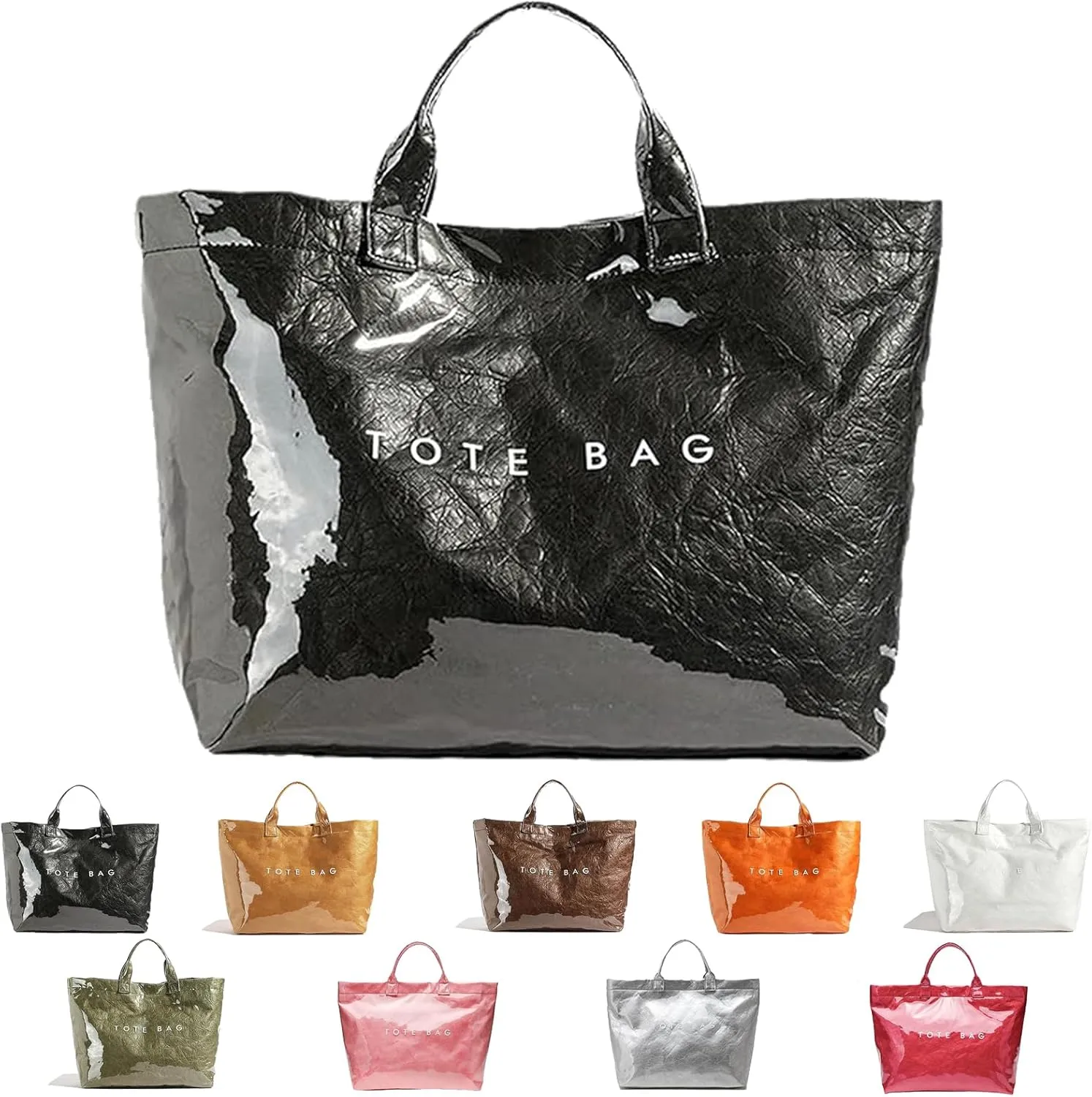 Stellaya Womens Letters Print Tote Bag, PVC Large Kraft Paper Tote Bag, Clear Plastic Handbag for Women