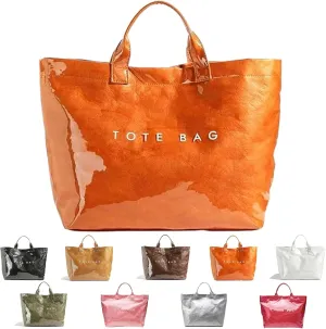 Stellaya Womens Letters Print Tote Bag, PVC Large Kraft Paper Tote Bag, Clear Plastic Handbag for Women