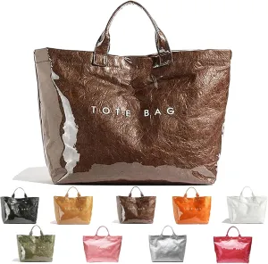 Stellaya Womens Letters Print Tote Bag, PVC Large Kraft Paper Tote Bag, Clear Plastic Handbag for Women