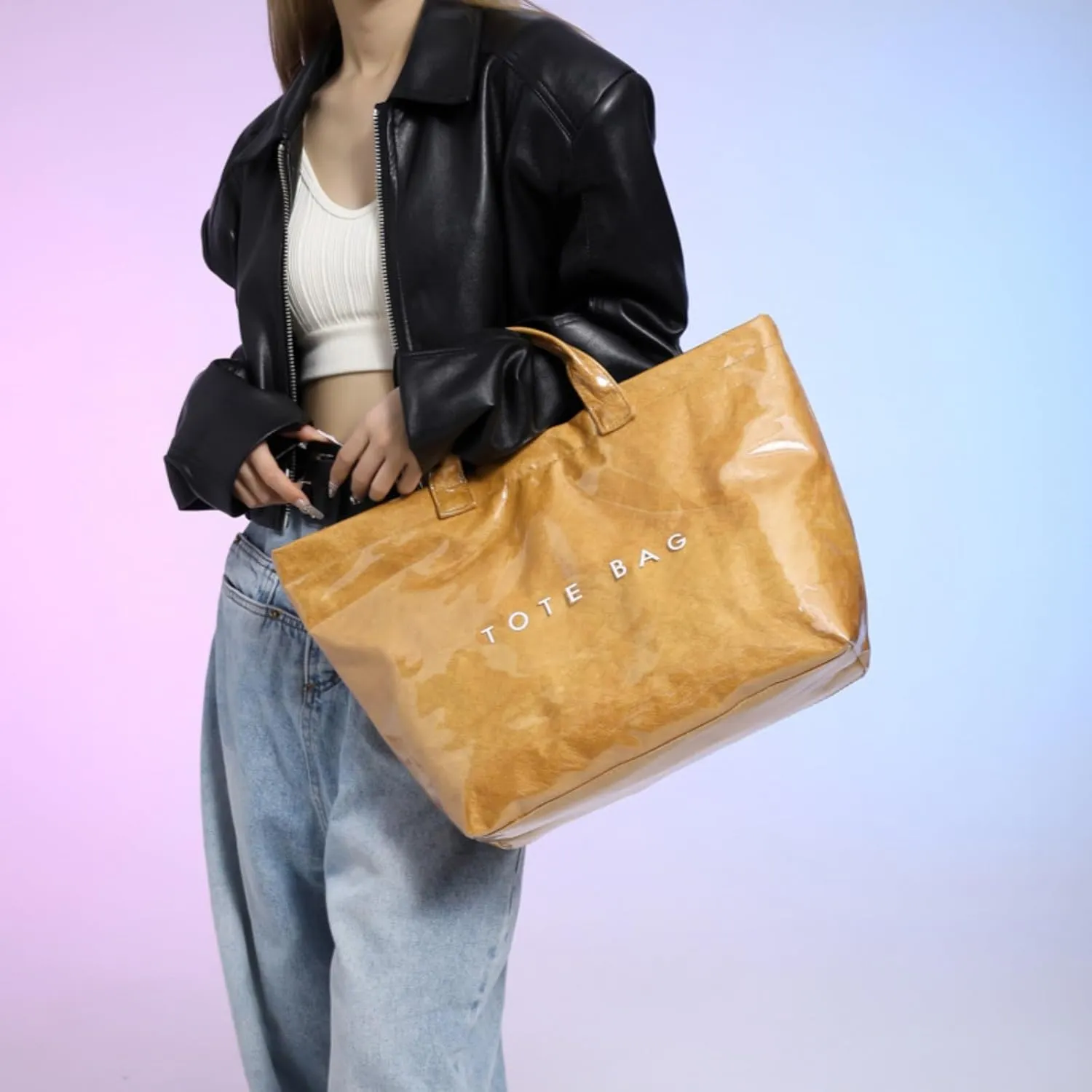 Stellaya Womens Letters Print Tote Bag, Stellaya Fashion Retro Tote Bag,Large Handle PVC Kraft Paper Handbag