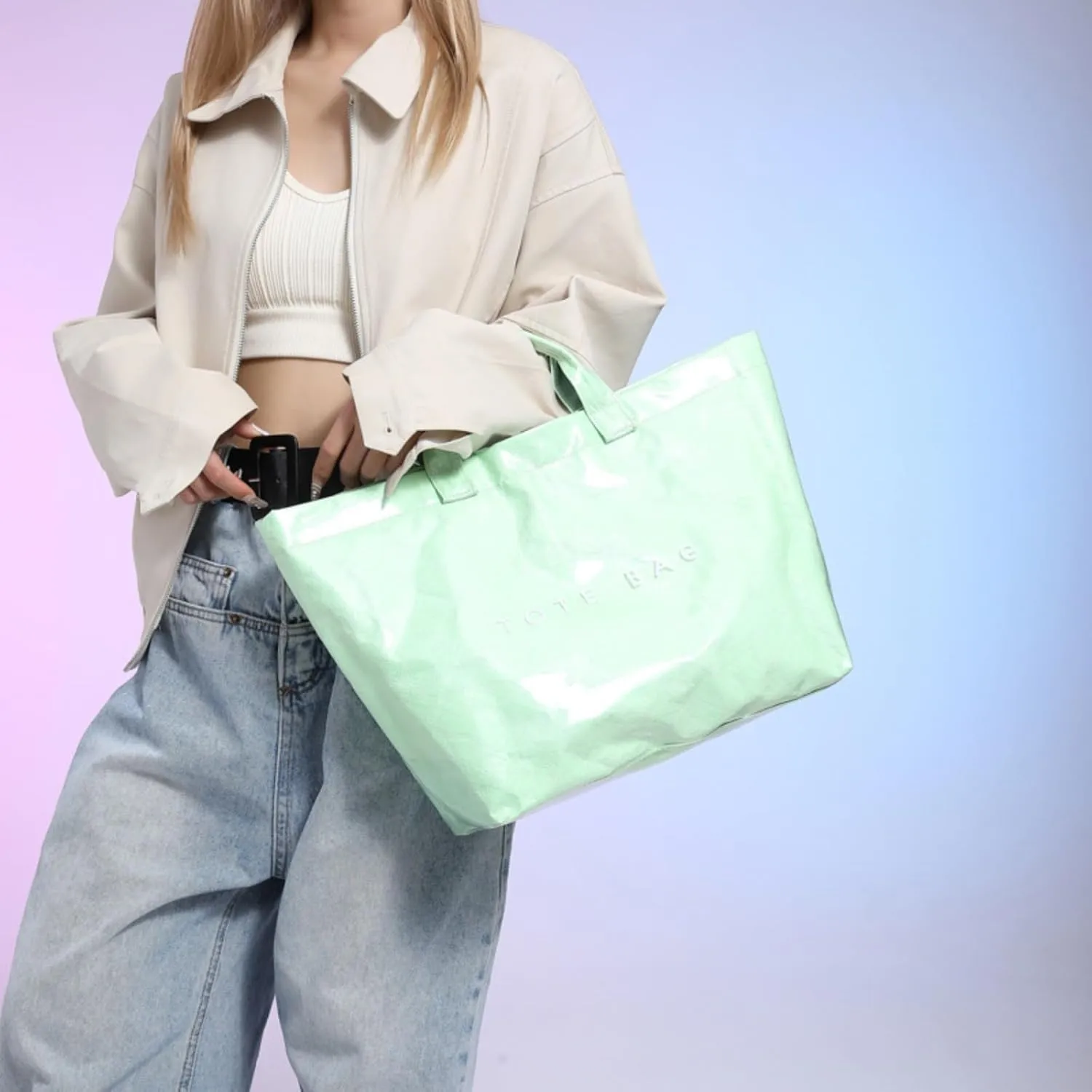 Stellaya Womens Letters Print Tote Bag, Stellaya Fashion Retro Tote Bag,Large Handle PVC Kraft Paper Handbag