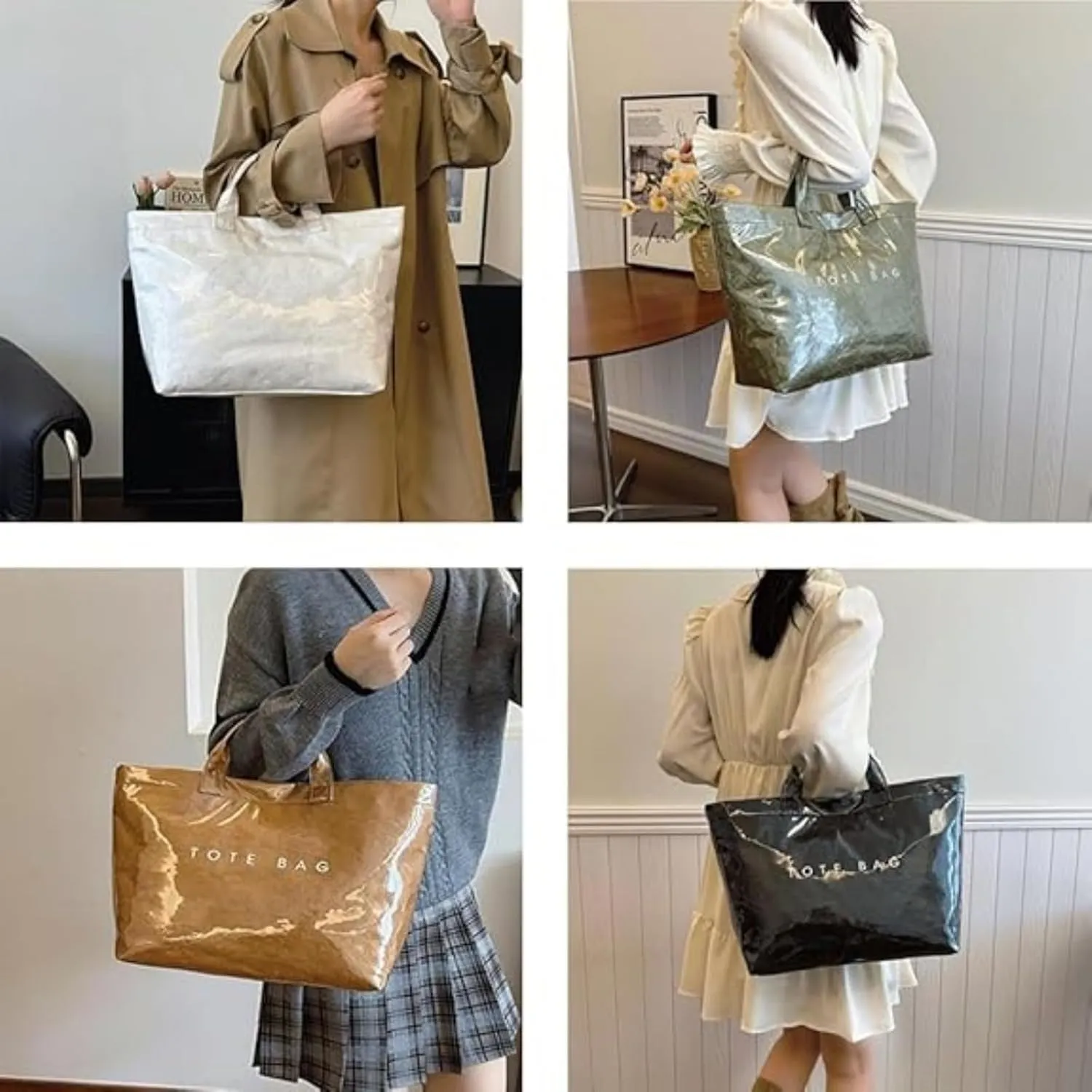 Stellaya Womens Letters Print Tote Bag, Stellaya Fashion Retro Tote Bag,Large Handle PVC Kraft Paper Handbag