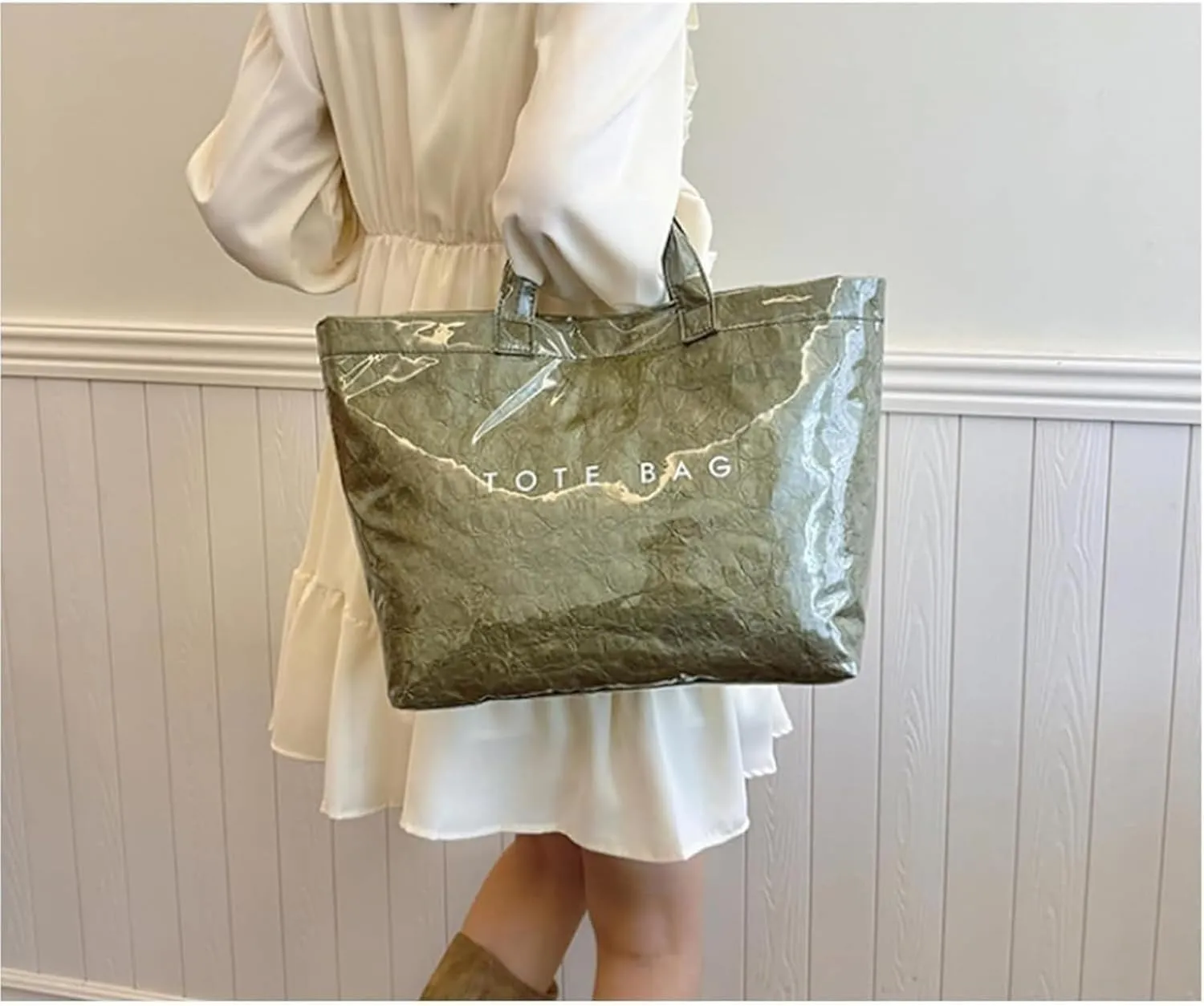 Stellaya Womens Letters Print Tote Bag, Stellaya Fashion Retro Tote Bag,Large Handle PVC Kraft Paper Handbag